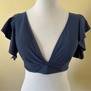 Soucrat Women’s V-Neck Ruffle Swim Top Blue Size M NWT